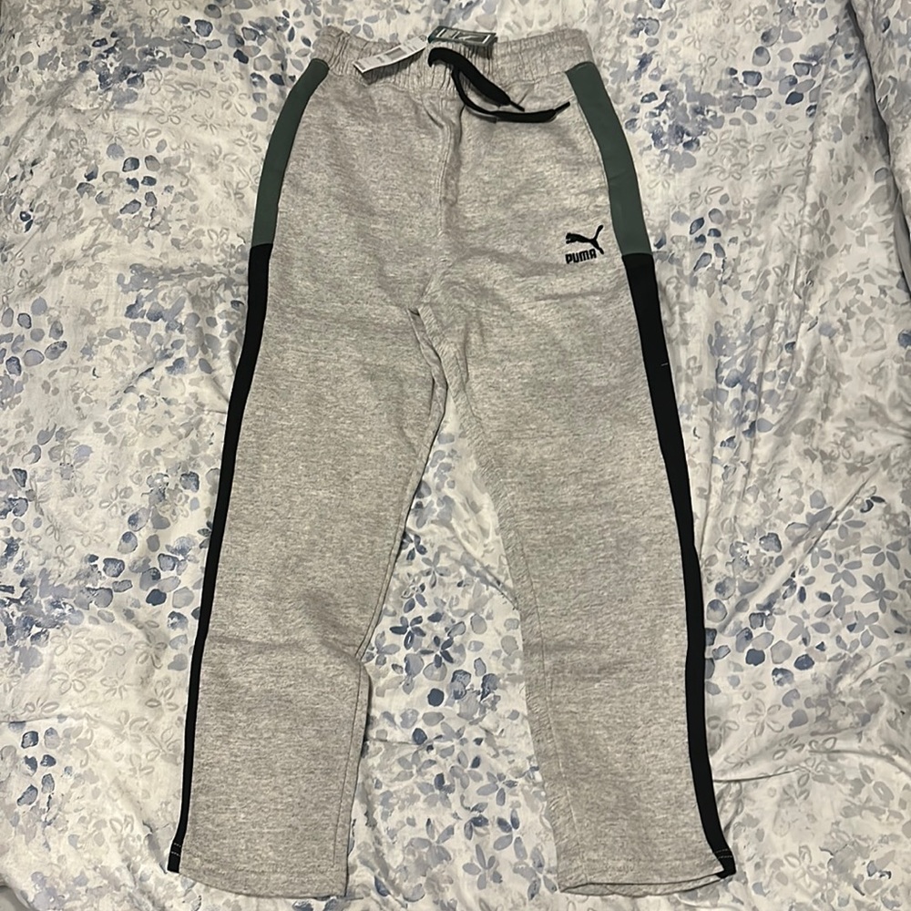 Puma Big Boy fleece color block pants joggers athletic grey black M